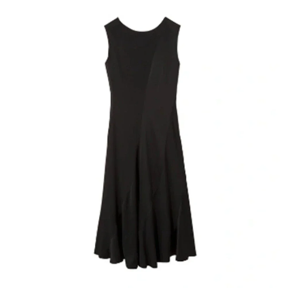 TORY BURCH Hailee Bias-Cut Midi Dress Size 6 Flowy A-Line Fit‎ Flare Black 41110